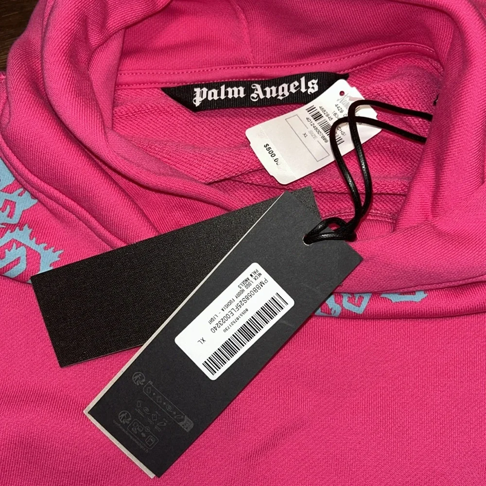 Palm Angels Heavyweight Unisex Neck Logo Kangaroo Pocket Hoodie NWT - Picture 4 of 9